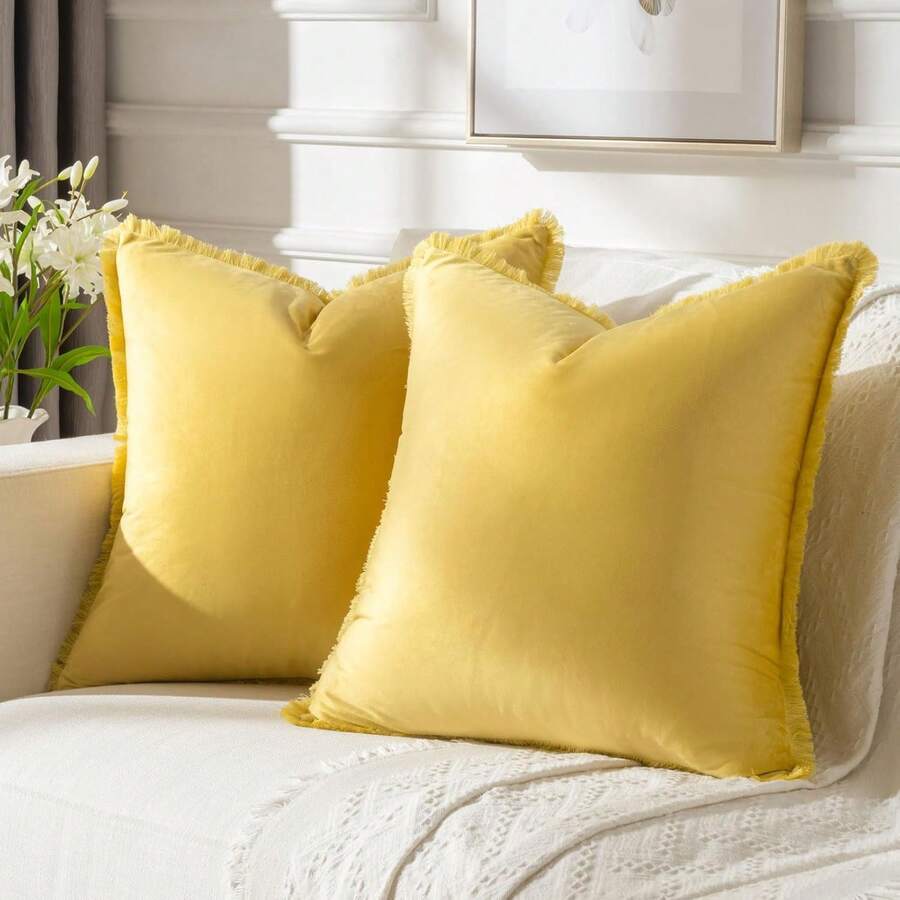 1 buah Sarung Bantal Polos Tanpa Isi, dengan Rumbai Beludru untuk Sofa, Dekorasi Rumah