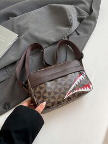 Bolso bandolera deportivo a cuadros casual de moda para hombre, Bolso cuadrado pequeño personalizado de negocios para hombre, Bolsos de lujo con boca de tiburón personalizados de estilo anime