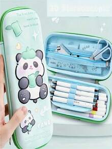 1pc Cartoon Cute Capybara & Panda Pencil Case - Large Capacity 3-Layer Multifunctional Stationery Box With Waterproof, Shockproof And Scratch-Resistant Features - Multicolor - View 7