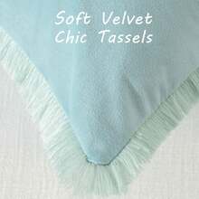 1pc Plain Cushion Cover Without Filler, With Tassel Velvet Pillowcase For Sofa, Home Decoration - Aqua - View 4