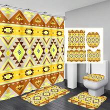 1pc/4pcs Boho Style Bathroom Decor Set: Waterproof Shower Curtain With 12 Hooks, Non-Slip Bath Mat, U-Shaped Toilet Mat, And Round Toilet Seat Cover, Multi-Functional Bathroom Accessory Set Back To School