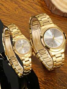New Ultra-Thin Gold Silver-Faced Waterproof Couple's Watch, A Pair Of Korean Version Fashionable, Simple, Elegant, Business Casual, Versatile Steel Band Quartz Watch