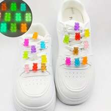 (Random Shipping) 10/20/30/50/100pcs Resin Luminous Glow-In-The-Dark Cute Cartoon Bear DIY Shoe Decorations