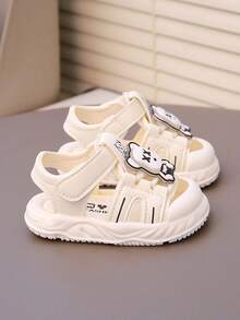 1 Pair White Children/Infant/Toddler Outdoor Sandals, Beach Shoes, Rain Shoes, Soft Bottom, Non-Slip, Hook And Loop Closure, Fashionable, Solid Color, Cute Open Toe Sandals, Breathable, Quick Drying, Suitable For Spring/Summer, Beach, Outdoor Play