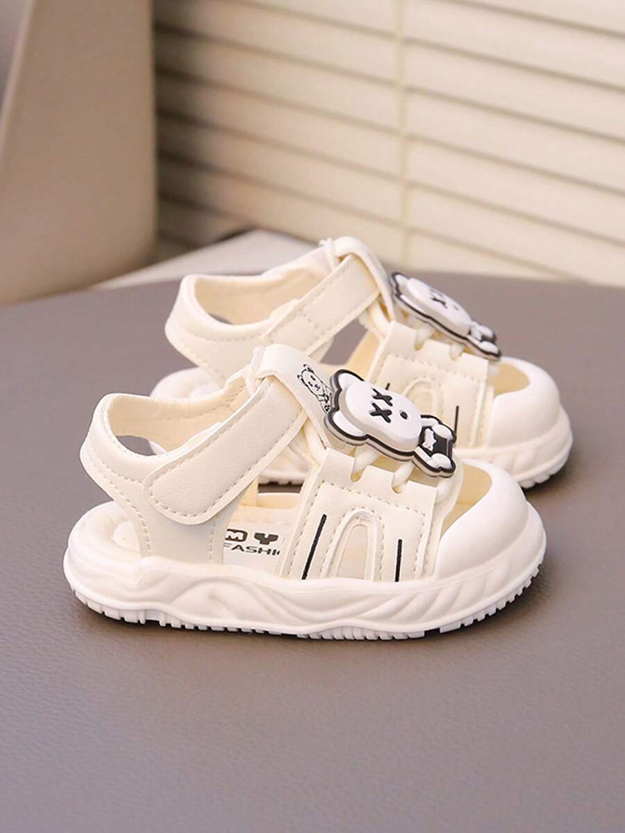 1 Pair White Children/Infant/Toddler Outdoor Sandals, Beach Shoes, Rain Shoes, Soft Bottom, Non-Slip, Hook And Loop Closure, Fashionable, Solid Color, Cute Open Toe Sandals, Breathable, Quick Drying, Suitable For Spring/Summer, Beach, Outdoor Play