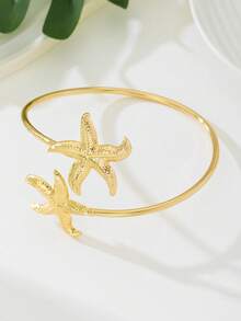 1件时尚简约铁合金海星臂环，适合海滩度假和日常佩戴 - 金色 - 查看 3