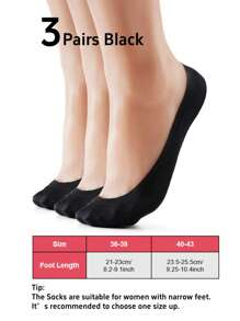 3 Pairs Women's Black Thin &Light Nylon Invisible Socks, Liner Socks, No Show Socks, Anti-Slip, Suitable For Business, Casual Wear And Various Shoes, Such As Flat Shoes, High Heels, Penny Shoes And Sneakers, Great For Work, Shopping, Walking, Parties And Daily Wear At Home.