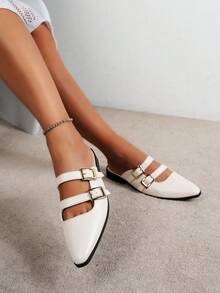 Damskie płaskie klapki, jednokolorowe, codzienne kapcie domowe, codzienne sandały wsuwane bez pleców - Beżowy - Zobacz 5