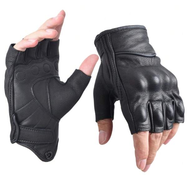 sibewora Half Finger Leather Gloves For Men Fingerless Gloves Motorcycle Gloves Outdoor Gloves Black