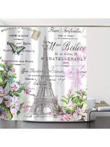 [1/4 peças Conjunto de Cortina de Chuveiro da Torre Eiffel] 1/4 peças Conjunto Elegante de Cortina de Janela do Banheiro, com 12 Ganchos, Acessórios de Decoração de Banheiro, Conjunto de Cortina de Chuveiro Impermeável de Poliéster, Adequado para Todas as Férias Volta às Aulas