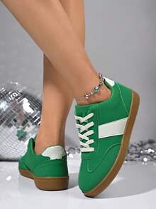 New Retro Classic American Green Outdoor Casual Skateboard Training Lace-Up Light Sport Versatile Commute Flat Shoes For Women, All Season - Retro Green - View 3