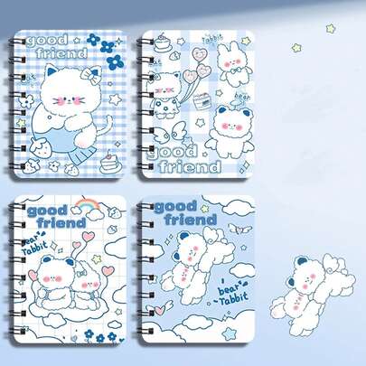 1/2/4pcs Creative Cartoon Flip Notebook, High-Quality A7 Memo Pad, Cute Motivational Stationery, Suitable For Portable Recording, School Rewards