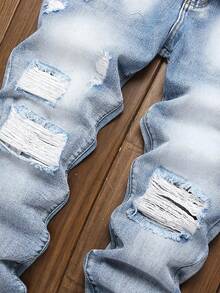 Men's Fashion Washed Elastic Distressed Denim Jeans - Light Wash - View 4