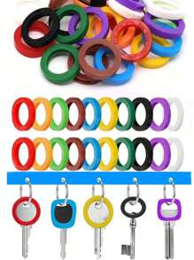20pcs/Set 10-Color Silicone Elastic Key Covers, Waterproof Key Protectors, Key Ring Organizers Car Accessories Bag Charm School