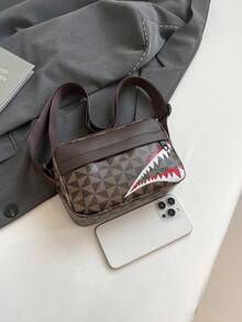 Bolso bandolera deportivo a cuadros casual de moda para hombre, Bolso cuadrado pequeño personalizado de negocios para hombre, Bolsos de lujo con boca de tiburón personalizados de estilo anime