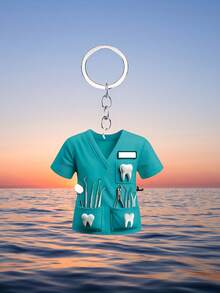 2D Acrylic Material With Cyan Shirt And Dental Tools Keychain, Best Gift For Dental Professionals. Car Accessories Bag Charm School Cute Goth Y2k - Cadet Blue - View 1