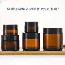 4pcs Tea-Color Lidded Glass Jars, Face Mask Containers, Cosmetic Packaging Bottles, Ointment Jars, High Quality Thick Glass Refillable Bottles Suitable For Creams, Face Masks, Candles Etc., Portable Accessories Storage