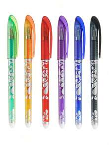 6 支按钮可擦圆珠笔，0.5 毫米混合色中性笔，办公和学校用品，圣诞节学生礼物可擦凝胶墨水圆珠笔，可填充笔，多色墨水，细笔尖带橡胶，适用于学校办公室，成人和儿童学生返校 - 彩色 - 查看 19