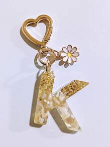 1pc Women's Beige Letter & Heart Tassel Resin Keychain, Creative Gifts For Friends, Casual & Cute Accessory Car Accessories Bag Charm Backpack For School Goth Y2k