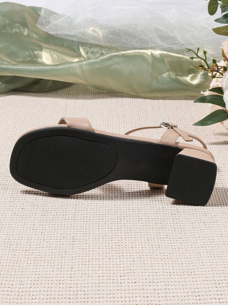 Sandalias de tacón ancho para mujer, sandalias de moda de tacón medio estilo francés de talla grande y ajuste ancho, tacones altos clásicos con punta abierta y hebilla estilo retro, zapatos elegantes y para uso al aire libre para damas - Beis - Añade 8