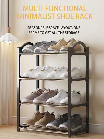 四层黑白鞋架，简易家用/宿舍用收纳整理器，大容量多层组装创意鞋架