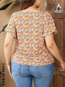 Blusa playera dama mujer curvy plus size tallas extra manga corta estampado floral flores holgada suelta fresca comoda - Rosa Pálido - Ver 2