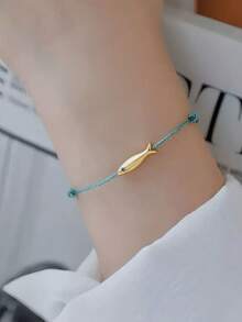 Women's Exquisite Fish Charm Adjustable Sterling Silver Bracelet, Beach Vacation Party Everyday Accessories, Minimalist Style, Fashionable Jewelry Mother's Day Gift