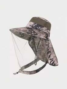 1pc Men's Summer Camouflage Anti-Mosquito Sun Hat With Full Face Mesh Veil, Outdoor Sun Protection Fishing Cap - All Inclusive Sun Hat - View 4