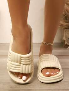 Spring New Thick Bottom Strap Fashion Casual Beach Slippers - Apricot - View 3