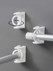 2个/4个可伸缩窗帘杆挂钩，360度旋转环，窗帘杆支架，免钻孔粘钩，旋转窗帘夹，粘贴式旋转免钻孔 - 白色 - 查看 5