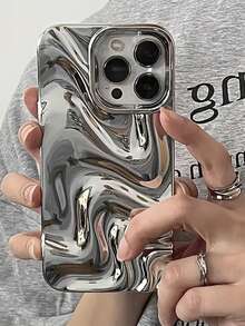 珍珠白不规则波浪时尚手机壳 1 件装 优雅 3D 波浪设计手机壳 兼容 11、13、12、14、13 Pro Max、14 Pro Max、15、15 Pro、15 Pro Max、16、16 Pro、16 Plus、16 Pro Max、17、17 Pro、17 Air、17 Pro Max 春季礼品手机壳 - 銀色 - 查看 3