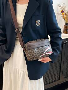 Bolso bandolera deportivo a cuadros casual de moda para hombre, Bolso cuadrado pequeño personalizado de negocios para hombre, Bolsos de lujo con boca de tiburón personalizados de estilo anime