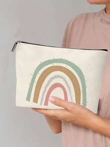 1 Pc Makeup Bag Various Bohemian Rainbow Pattern Cosmetic Storage Bag Large Capacity Lightweight Multipurpose, Foldable With Zipper Closure Small And Exquisite Gift For Girls - Multicolor - View 3