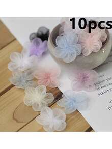 6/10pcs Fabric Artificial Flower Fine Bubble Yarn Hand Sewn 3D Floral Crafts, Used For DIY Clothing, Chest Flower Decoration Accessories, Jewelry Accessories Mesh With Butterfly Results Frozen Yarn Bow Handmade DIY Hair Accessories Clothing Decoration Accessories Bow - Multicolor - View 11