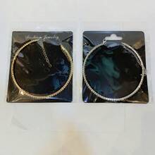Women Fashion Rhinestone Necklace For Party,2Pcs/Set Necklace And Bracelet Jewelry Decoration Rhinestone Fashion Accessories Set,Women Alloy Pendant Necklace Bracelet And Earrings Set For Wedding And Bridal,Rhinestone Round Choker Necklace Gold/Silver - 一排銀色水鑽 - 查看 3
