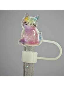 1 Stück Glitzer Katzen-Design Strohkappe, staubdichter Deckel, passend für 40oz Becher, wasserdichter süßer Glitzer Stern Strohbecher Deckel mit Katze, geeignet für Valentinstag, Muttertag, Familientreffen
