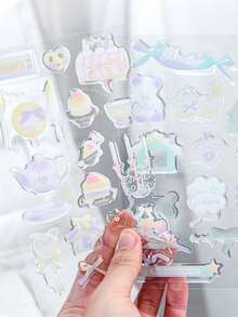 1pc Random Korean Ins Style Resin Snow Flower Heart Design Sticker, Romantic Decorative Sticker For Scrapbooking, DIY Cutting Transparent Sticker - Multicolor - View 5