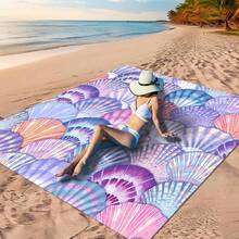 1 件“蓝紫渐变鱼鳞纹、彩色扇贝壳纹、浅蓝底色爱心纹、蓝粉白格纹、粉底妆爱心蝴蝶结纹沙滩垫，海滩休闲最佳选择”波西米亚风情，采用 100% 涤纶材质，防水、快干、可水洗、可机洗野餐垫，非常适合户外露营、海滩度假 - 彩色 - 查看 32