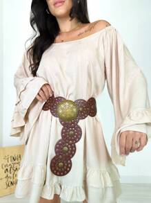 Vestido Curto Babado Manga Flare