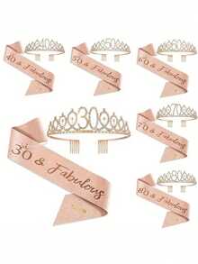 2pcs/Set 30/40/50/60/70/80 Years Old Women Birthday Crown & Headpiece, Happy Birthday Crown For 30/40/50/60/70/80 And Elegant Party Gift, Party Commemorative Birthday Party Decorations Hairclip & Headband - Rose Gold - View 2