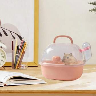 1 Portable Transparent Hamster Transport Cage, Small Pet Travel Cage, Escape-Proof Carry Cage With Water Bottle - Breathable Travel Box For Small Pets Perfect For Marmots And Mice, PP Material, Quick-Release Closure System