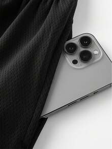 Men Plus Letter Graphic Striped Trim Drawstring Waist Shorts Going Out Athletic Basketball Shorts - Black - View 7