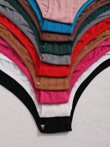 10pcs Women Multicolor Ribbed Seamless Hipster Panties, Brazilian Style Sports Casual Stretch Underwear - Multicolor - View 4