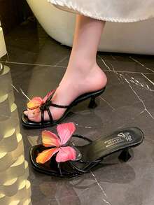 Thai Niche Design Butterfly Elegant Flat Thong Sandals For Women, 2025 Summer New Graceful High Heel Shoes - Black - View 3
