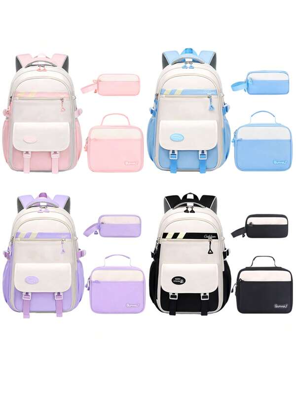 3 Stücke Set leistungsfähiger, großvolumiger Rucksack für Mädchen mit Lunchbox-Tasche & Mäppchen, Schüler Laptop Rucksack 15,6 Zoll für Schulanfang, Outdoor Reiserucksack, minimalistisch & modisch, ideales Geburtstagsgeschenk für Teenagermädchen, geeignet für Schule & Reisen