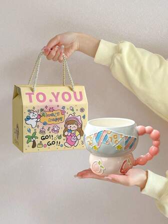 1pc Ceramic Polka Dot Cup, High Aesthetics Mug, Gourd Shaped Coffee Cup, Creative Breakfast Cup, Milk Oatmeal Water Cup, Juice Cup, Suitable For Cafe, Home Use, Party Gathering, Great Gift