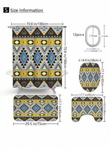 1pc/4pcs Boho Style Bathroom Decor Set: Waterproof Shower Curtain With 12 Hooks, Non-Slip Bath Mat, U-Shaped Toilet Mat, And Round Toilet Seat Cover, Multi-Functional Bathroom Accessory Set Back To School