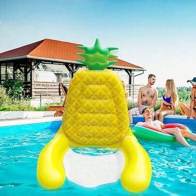 1pc Tropical Pineapple Floating Inflatable Chair, Mesh Seat, Summer Water Fun, Pool Party