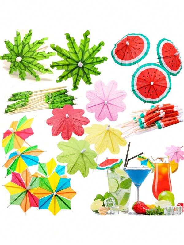 50 piezas Palillos de madera con sombrillas para cócteles - Sombrillas de flores coloridas para cócteles, palillos con sombrillas para cócteles, sombrillas de papel mini tropicales hawaianas para decoración de fiestas, decoración de pasteles, bares, picnics, adecuadas para verano, Hawái, Día de la Independencia, cumpleaños, bodas y decoración de barras de frutas, artículos de fiesta, adecuadas para celebraciones de bodas - Adecuado para todas las ocasiones