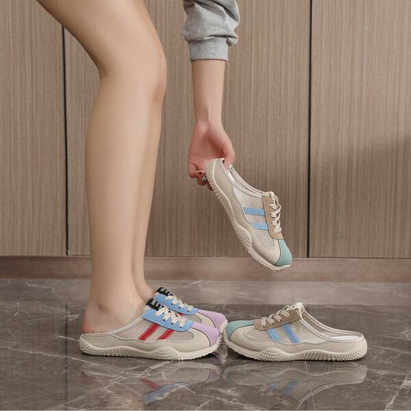 Women's Thick Sole Athletic Half Platform Shoes, 2025 New Lightweight Thick Bottom Shoes Suitable For Spring Autumn Sports Style, Women's Lace Up Shoes K1512